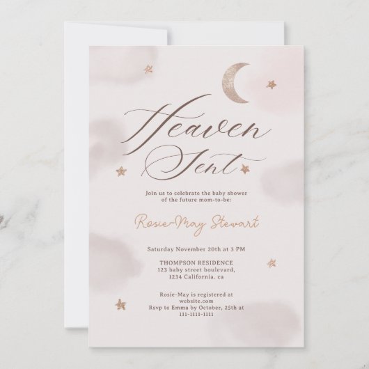 Heaven sent gender neutral moon stars Invitation 招待状 (正面)