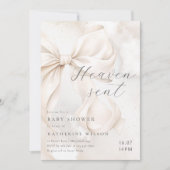 Heaven Sent Neutral Bow Baby Shower Invitation 招待状 (正面)