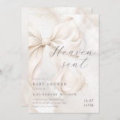 Heaven Sent Neutral Bow Baby Shower Invitation 招待状 (正面/裏面)