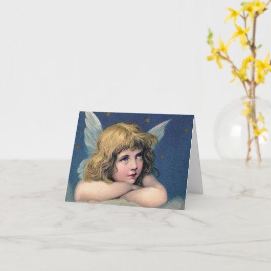 Heavenly angel daydreaming on a cloud in the sky カード (黄色い花)