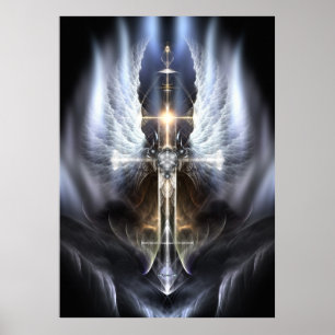 Heavenly Angel Wing Cross Fractal Art Composition ポスター
