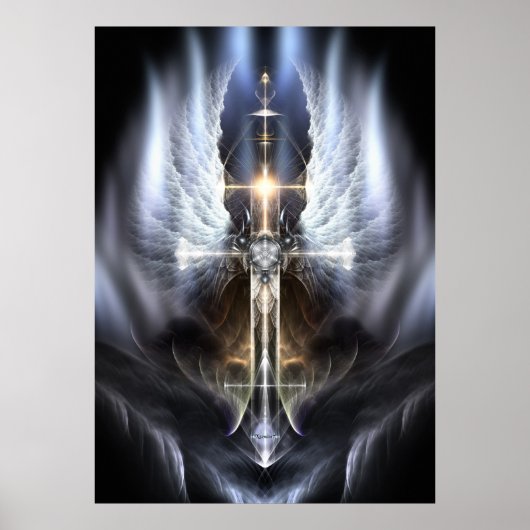 Heavenly Angel Wing Cross Fractal Art Poster ORG ポスター (正面)