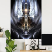 Heavenly Angel Wing Cross Fractal Art Poster ORG ポスター (ホームオフィス)