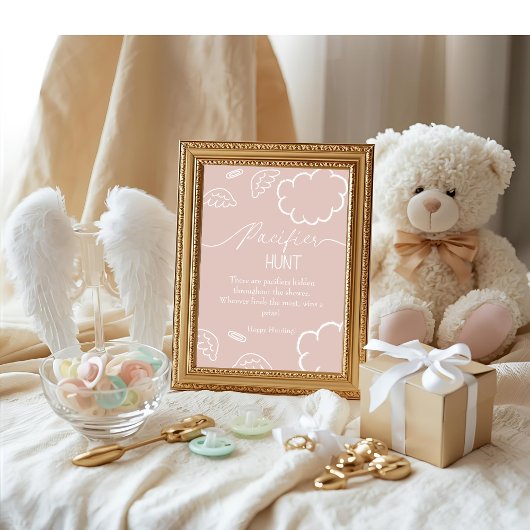 Heavenly baby shower Pink Pacifier Hunt game 招待状