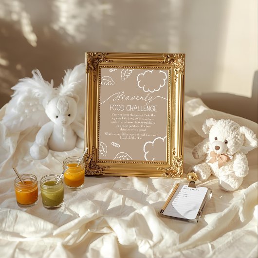 Heavenly Beige  Baby Food Challenge Game Sign 招待状