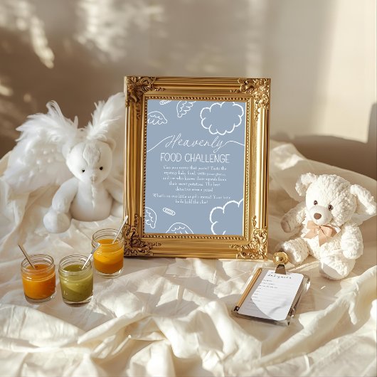 Heavenly Blue Baby Food Challenge Game Sign 招待状