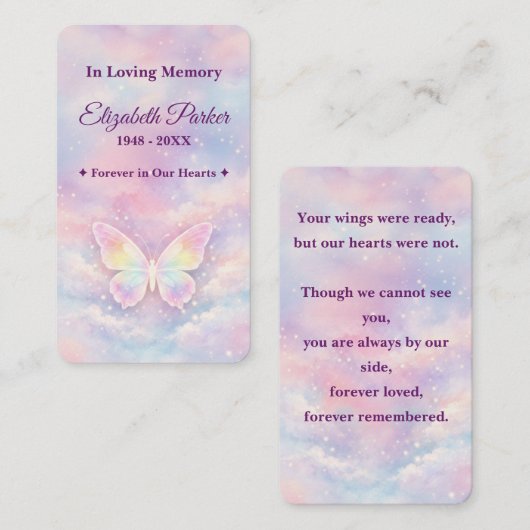 Heavenly Butterfly Memorial Prayer Card ノートカード (正面/裏面)