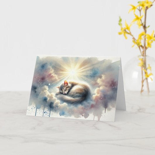 Heavenly Cat Pet Sympathy Card カード (黄色い花)