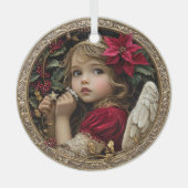 Heavenly Christmas Angel with Poinsettia and Holly ガラスオーナメント (正面)