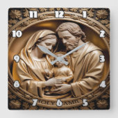 Heavenly Gold Holy Family Carving スクエア壁時計 (正面)