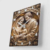 Heavenly Gold Holy Family Carving スクエア壁時計 (傾斜)
