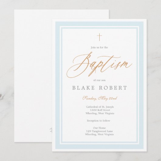 Heavenly Grace Baptism Invitation (Blue) 招待状 (正面/裏面)