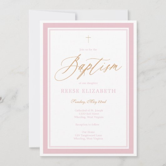 Heavenly Grace Baptism Invitation (Pink) 招待状 (正面)