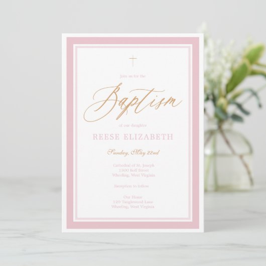 Heavenly Grace Baptism Invitation (Pink) 招待状 (スタンド正面)