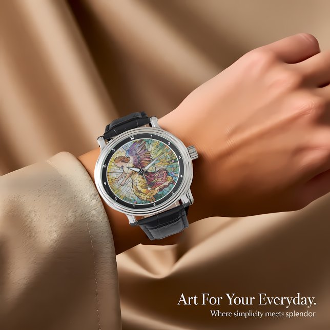 Heavenly Grace Time Stained Glass Angel Wall 腕時計 (クリエイターアップロード済み)