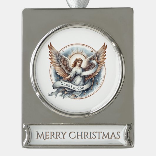 Heavenly Herald – Faith-Inspired Christmas Banner シルバープレートバナーオーナメント (正面)