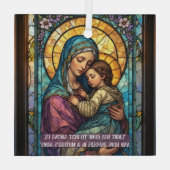 Heavenly Madonna & Child Catholic Christmas Quote ガラスオーナメント (裏面)