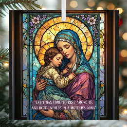 Heavenly Madonna & Child Catholic Christmas Quote ガラスオーナメント