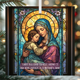 Heavenly Madonna & Child Catholic Christmas Quote ガラスオーナメント