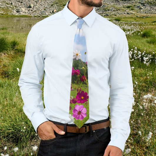 Heavenly Meadow Wildflowers Under Blue Sky Floral ネクタイ