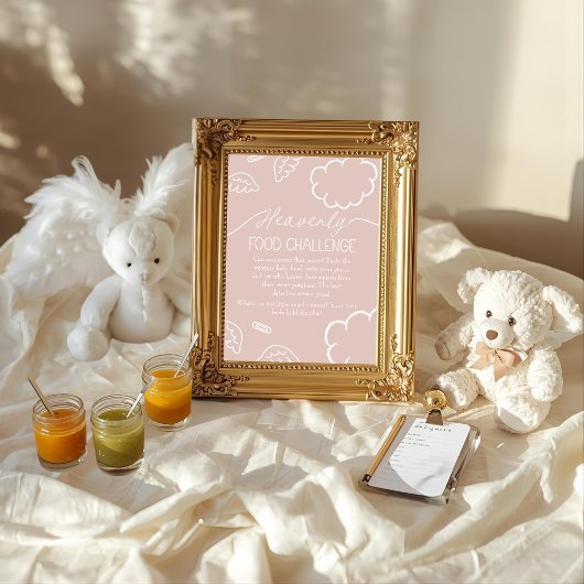 Heavenly Pink  Baby Food Challenge Game Sign 招待状