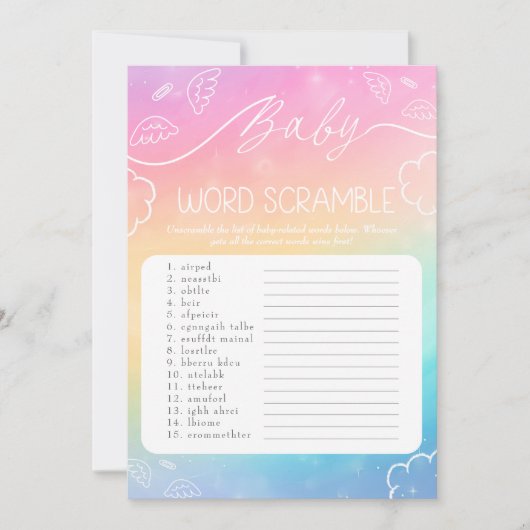 Heavenly Rainbow Baby Word Scramble Game 招待状 (正面)