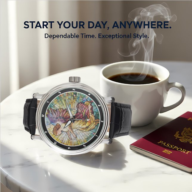 Heavenly Rose Serenade Stained Glass Angel 腕時計 (クリエイターアップロード済み)