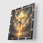 Heaven's Gate Golden Cross Sunset Revelation 21:4 スクエア壁時計 (傾斜)