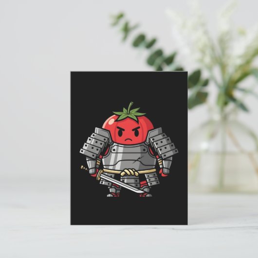 Heavy Armored Tomato Samurai Warrior Illustration ポストカード (スタンド正面)