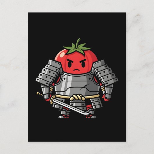 Heavy Armored Tomato Samurai Warrior Illustration ポストカード (正面)