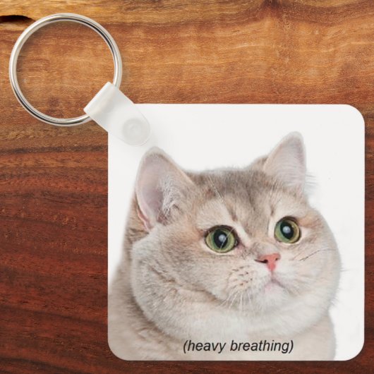 Heavy Breathing Cat Meme Double Sided Keychain キーホルダー (正面)
