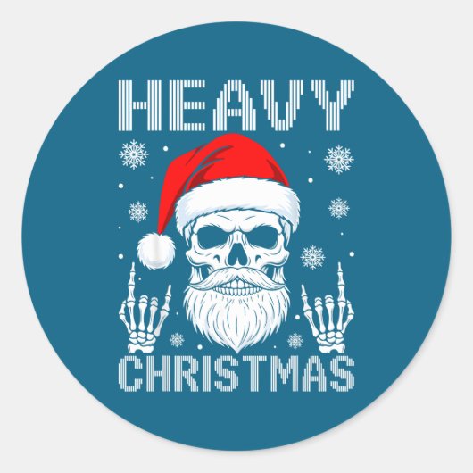 Heavy Christmas Skull Fans Rock Music Winter Holid ラウンドシール (正面)