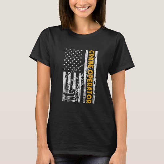 Heavy Equipment Operator USA Flag America Crane Op Tシャツ (正面)