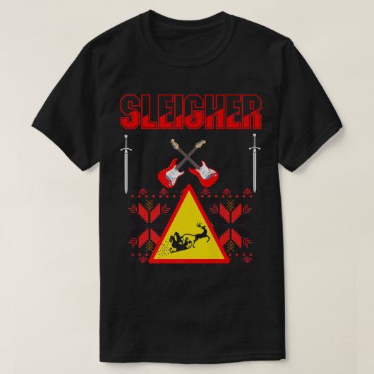 Heavy Metal Christmas Sleigher Guitar Sword Music Tシャツ (デザイン正面)