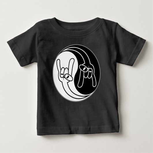 Heavy Metal Devil Horns Yin Yang ベビーTシャツ (正面)
