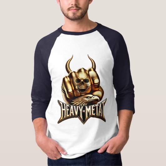 Heavy Metal Faust mit Adler Totenkopf Gold Tシャツ (正面)