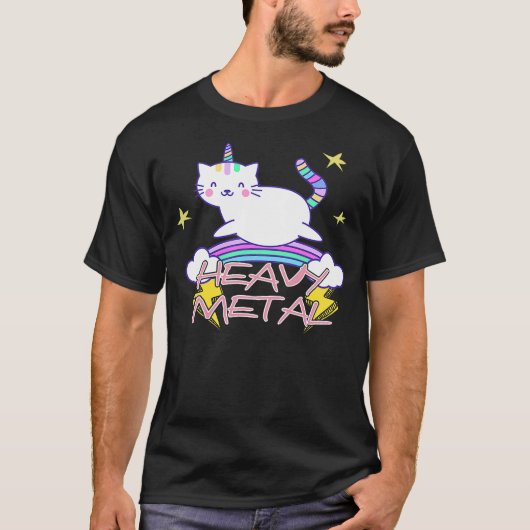 Heavy Metal Kawaii Unicorn Cat and Rainbow Tシャツ (正面)