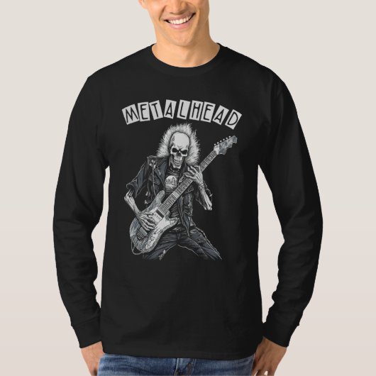 Heavy Metal Punk Rock N Roll Metalhead Skeleton Gu Tシャツ (正面)