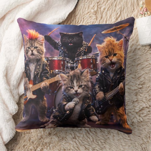 Heavy metal rockstar kittens punk band throw cushi クッション (ブランケット)