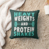 Heavy Weights and Protein Shakes Gym Throw Pillow クッション (ブランケット)