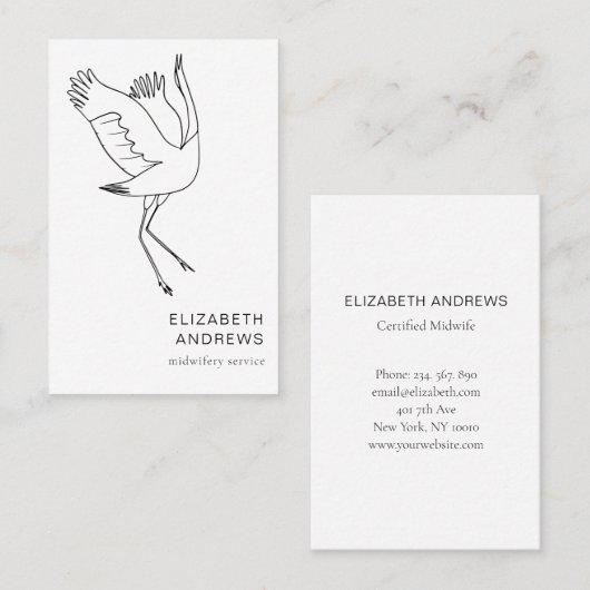 Hebamme, Storch schlicht-moderne Visitenkarte 名刺 (正面/裏面)