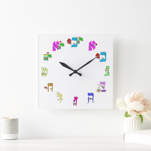 Hebrew alphabet clock スクエア壁時計 (ホーム)