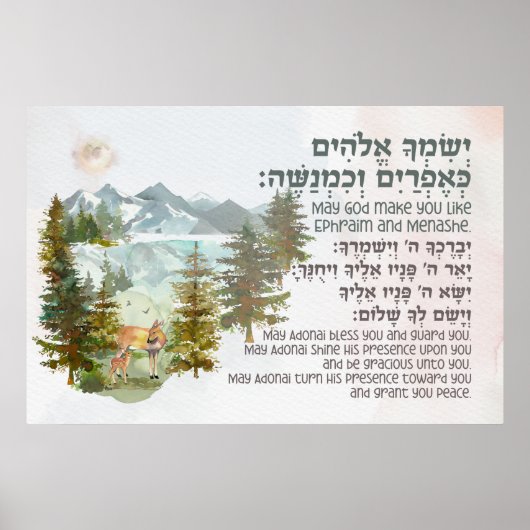 Hebrew Blessing for Jewish Boy's Room Nursery ポスター (正面)