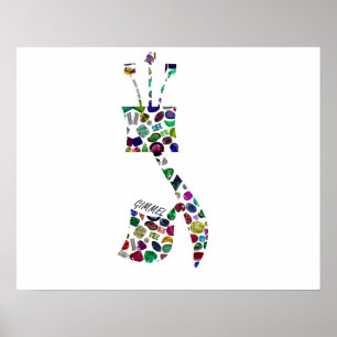 Hebrew Letter GIMMEL with Gemstones ポスター