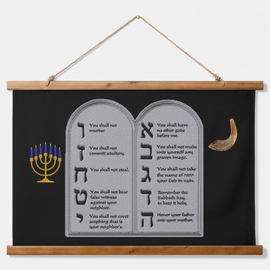 HEBREW NUMBERED TEN COMMANDMENTS 吊り下げ型タペストリー (正面)