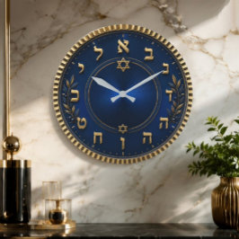 Hebrew Numbers Elegant Star of David Clock Jewish ラージ壁時計