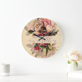 Hebrew Shema Israel - Jewish Prayer with Flowers ラージ壁時計 (ホーム)