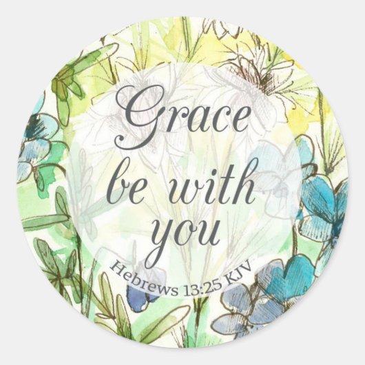 Hebrews 13 Flowers Scripture Grace Be With You ラウンドシール (正面)