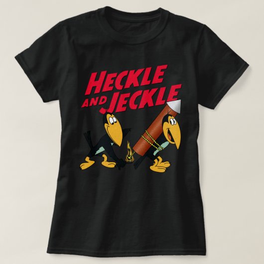 HeckleとJeckle Cartoon MagpieキャラクターとLo Tシャツ (デザイン正面)