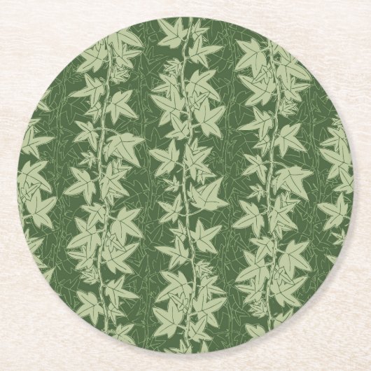Hedera Ivyつる植物 – 植物性の緑のL_Dパターン。 ラウンドペーパーコースター (正面)